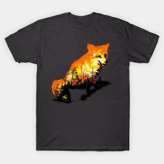 Fire Fox Forest Fire T-Shirt by kookylove